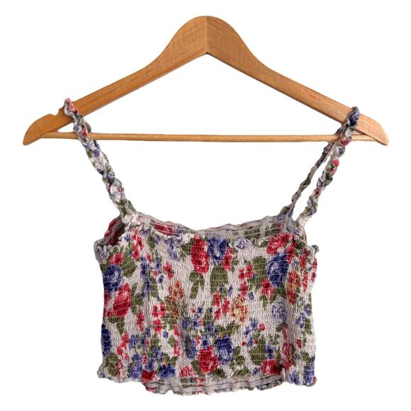 Smocked floral crop top L – braided straps y2k style - Picture 2 of 7